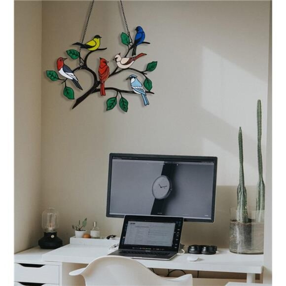 Six Birds Cardinal Gifts Stained Metal Window Hangings, Multicolor Bird On A - Picture 11 of 14